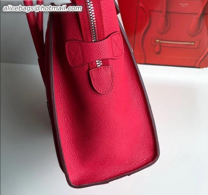 Stylish Celine Micro Luggage Bag in Original Drummed Calfskin Red C090904