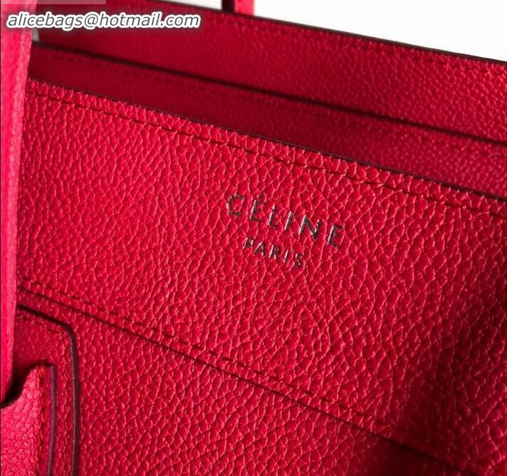 Stylish Celine Micro Luggage Bag in Original Drummed Calfskin Red C090904