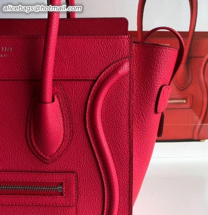 Stylish Celine Micro Luggage Bag in Original Drummed Calfskin Red C090904