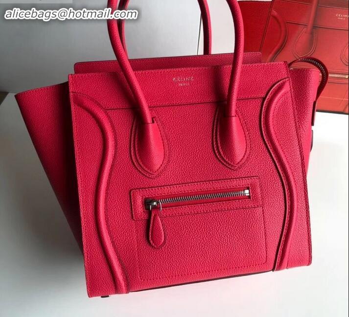 Stylish Celine Micro Luggage Bag in Original Drummed Calfskin Red C090904