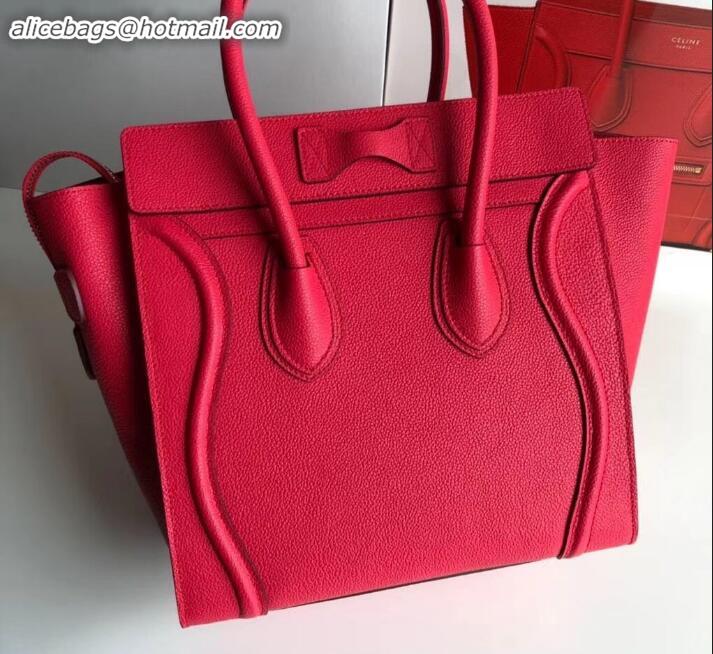 Stylish Celine Micro Luggage Bag in Original Drummed Calfskin Red C090904