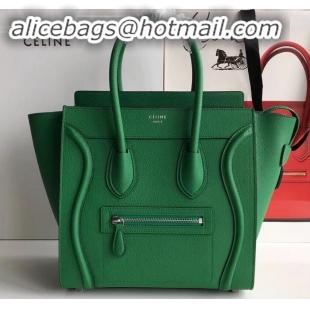 Luxury Celine Micro Luggage Bag in Original Drummed Calfskin Bamboo Green C090904