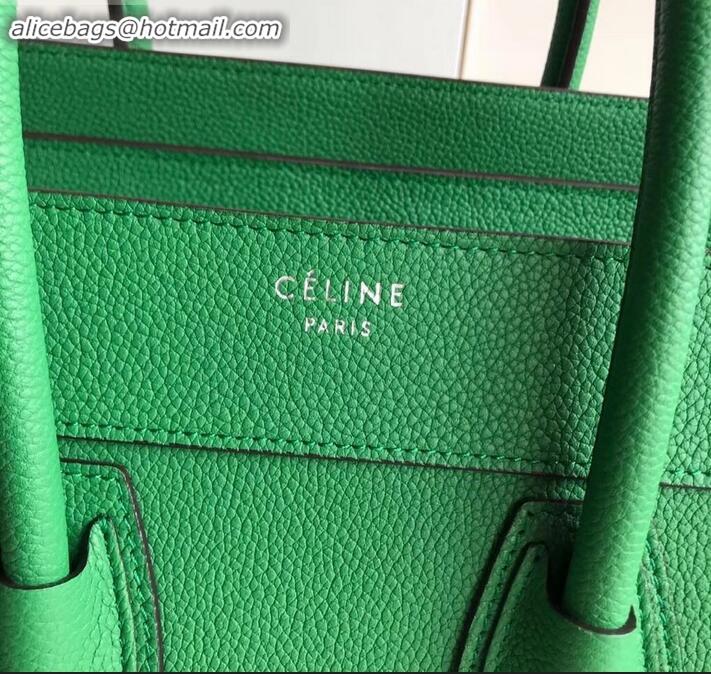 Luxury Celine Micro Luggage Bag in Original Drummed Calfskin Bamboo Green C090904