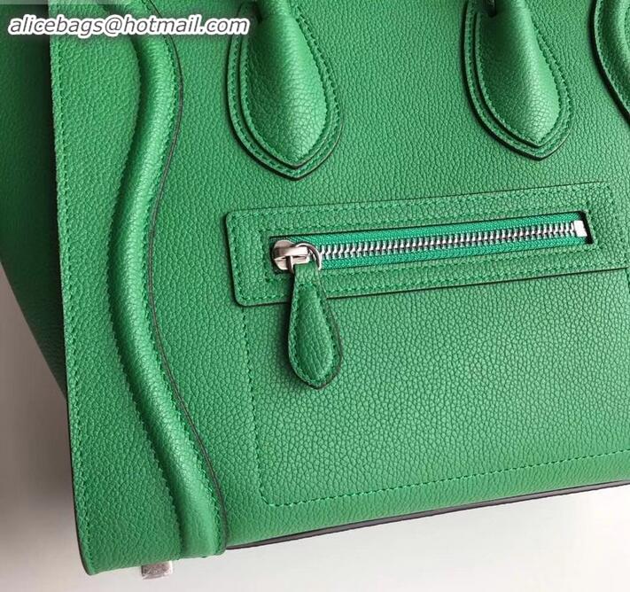 Luxury Celine Micro Luggage Bag in Original Drummed Calfskin Bamboo Green C090904