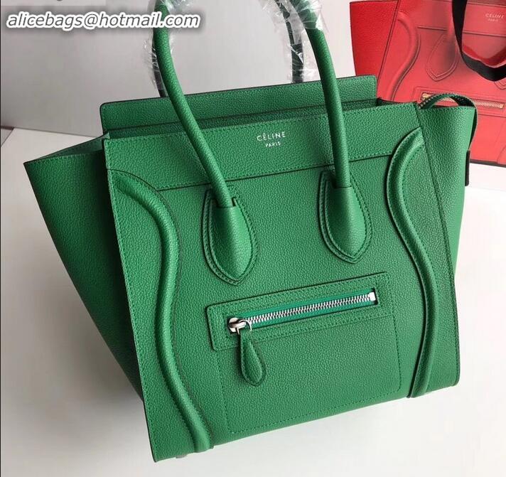 Luxury Celine Micro Luggage Bag in Original Drummed Calfskin Bamboo Green C090904