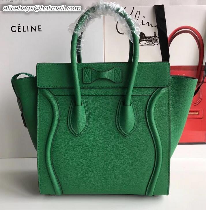 Luxury Celine Micro Luggage Bag in Original Drummed Calfskin Bamboo Green C090904