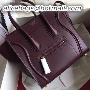 Classic Hot Celine Micro Luggage Bag in Original Smooth Calfskin Burgundy C090904