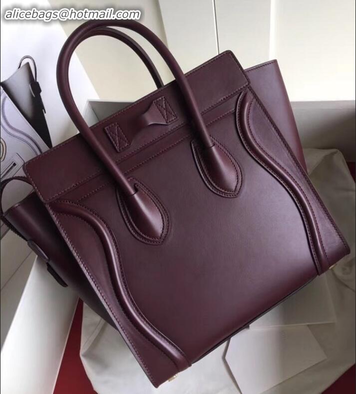 Classic Hot Celine Micro Luggage Bag in Original Smooth Calfskin Burgundy C090904