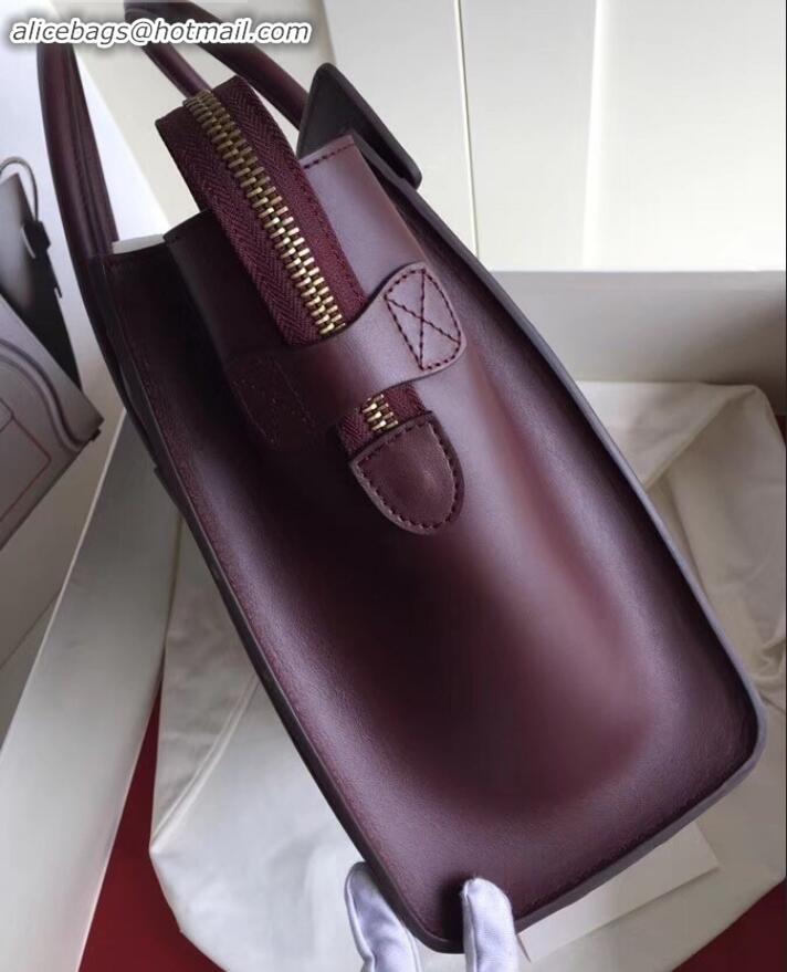 Classic Hot Celine Micro Luggage Bag in Original Smooth Calfskin Burgundy C090904