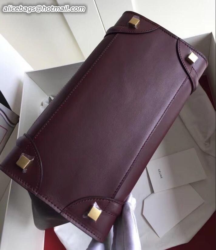 Classic Hot Celine Micro Luggage Bag in Original Smooth Calfskin Burgundy C090904