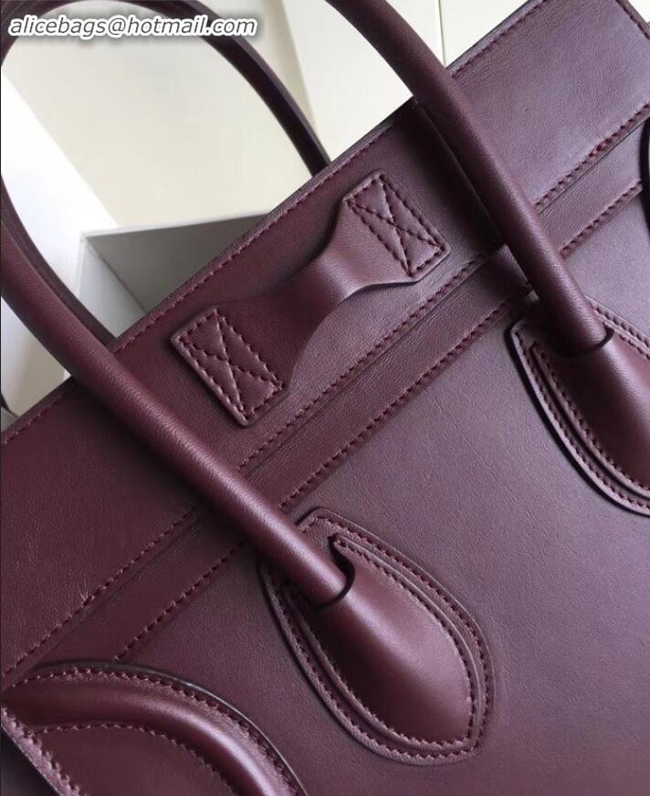 Classic Hot Celine Micro Luggage Bag in Original Smooth Calfskin Burgundy C090904