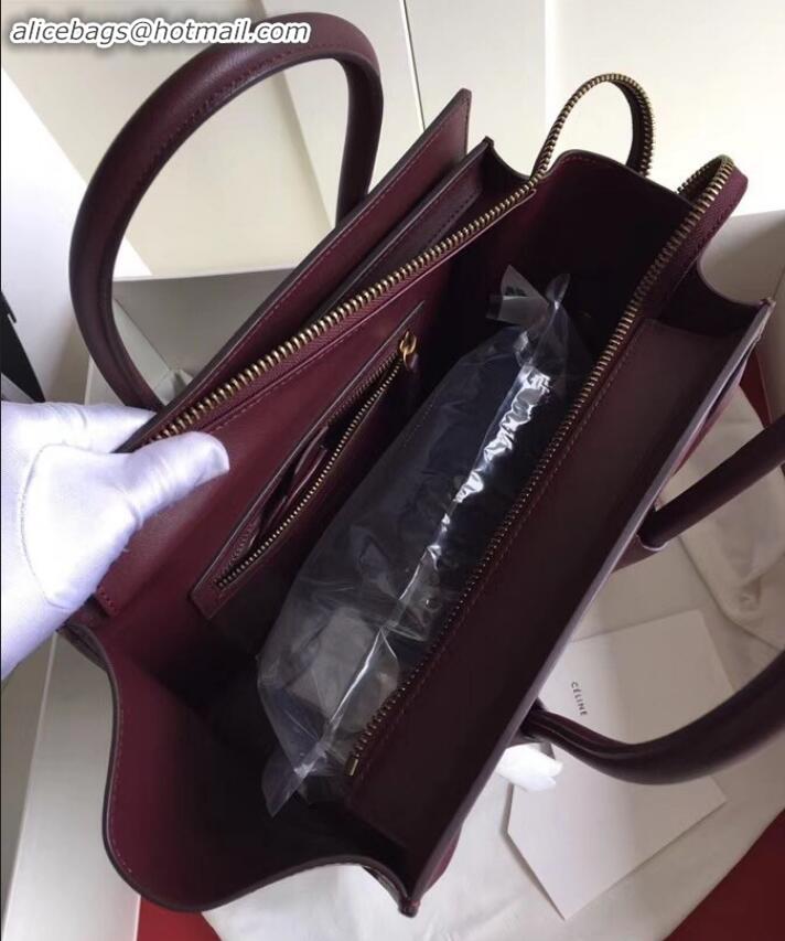 Classic Hot Celine Micro Luggage Bag in Original Smooth Calfskin Burgundy C090904