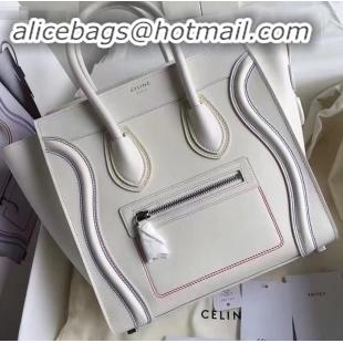 Luxury Celine Micro Luggage Bag in Original Smooth Calfskin White/Stitch C090904