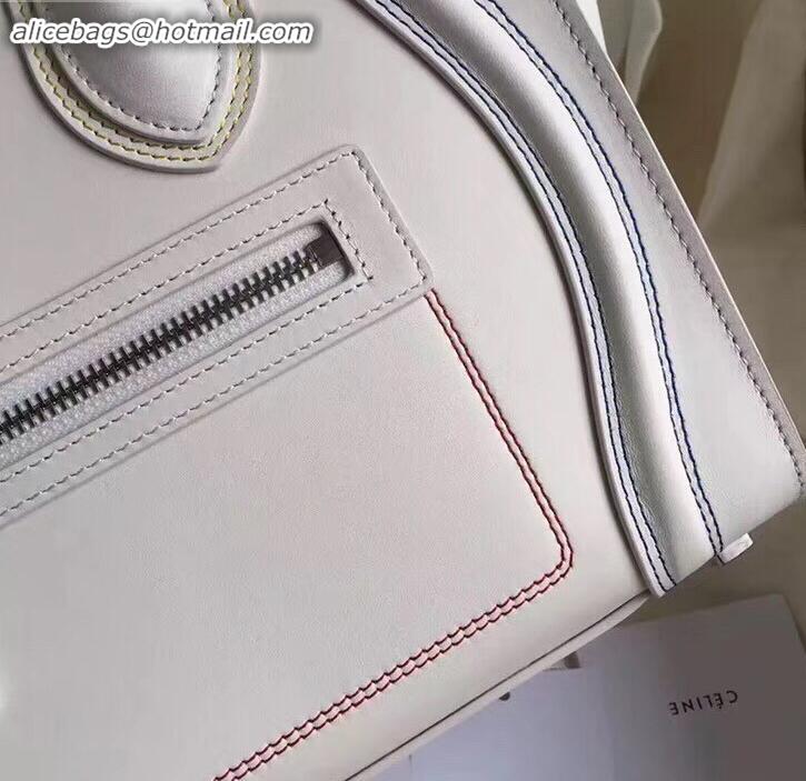 Luxury Celine Micro Luggage Bag in Original Smooth Calfskin White/Stitch C090904