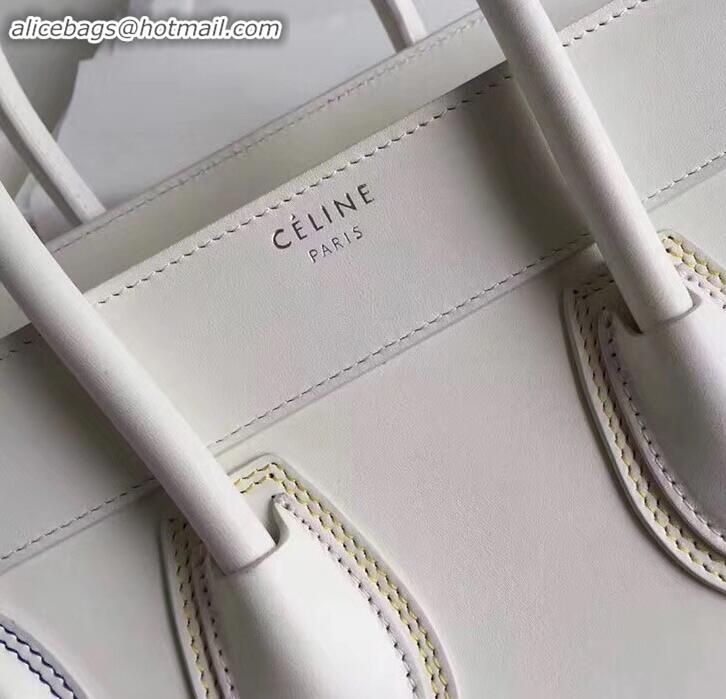 Luxury Celine Micro Luggage Bag in Original Smooth Calfskin White/Stitch C090904