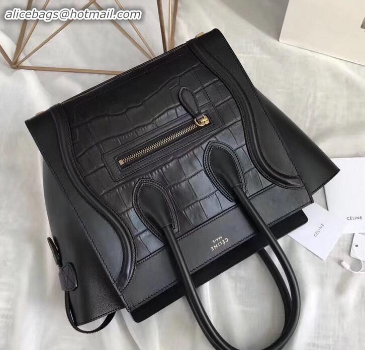 Top Quality Celine Micro Luggage Bag in Original Black/Croco Pattern C090905