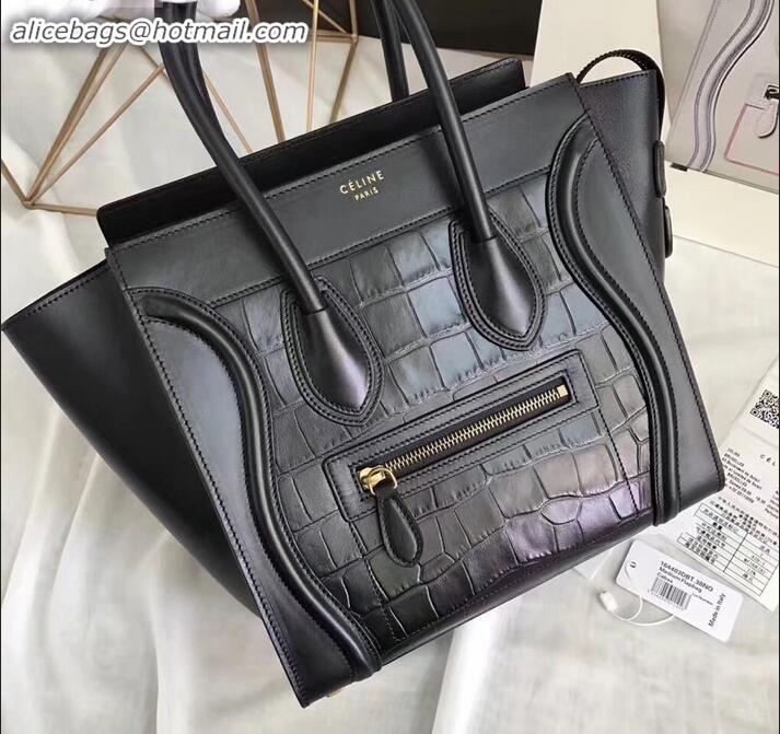 Top Quality Celine Micro Luggage Bag in Original Black/Croco Pattern C090905