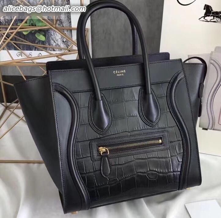 Top Quality Celine Micro Luggage Bag in Original Black/Croco Pattern C090905