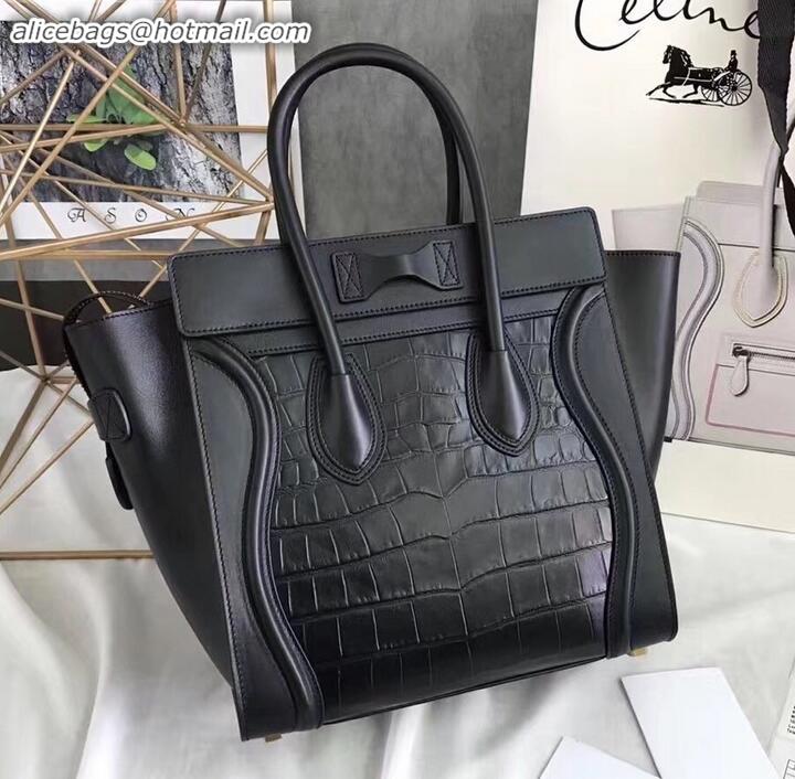 Top Quality Celine Micro Luggage Bag in Original Black/Croco Pattern C090905