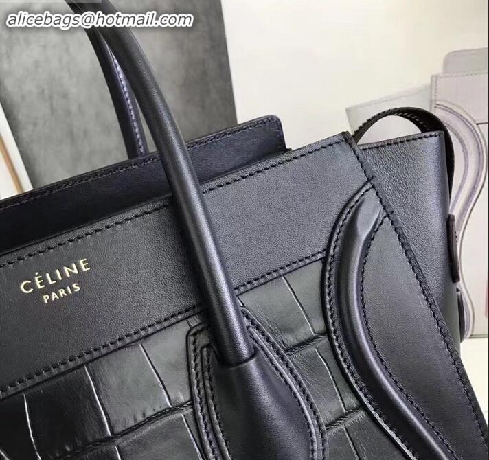 Top Quality Celine Micro Luggage Bag in Original Black/Croco Pattern C090905