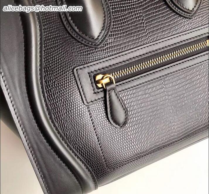 Luxury Celine Micro Luggage Bag in Original Black/Lizard Pattern C090905