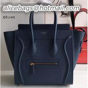 Best Quality Celine Micro Luggage Bag in Original Drummed Calfskin Royal Blue/Gold C090905