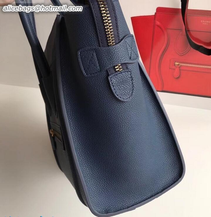 Best Quality Celine Micro Luggage Bag in Original Drummed Calfskin Royal Blue/Gold C090905