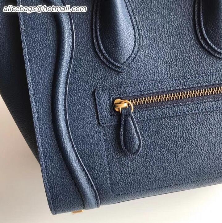 Best Quality Celine Micro Luggage Bag in Original Drummed Calfskin Royal Blue/Gold C090905