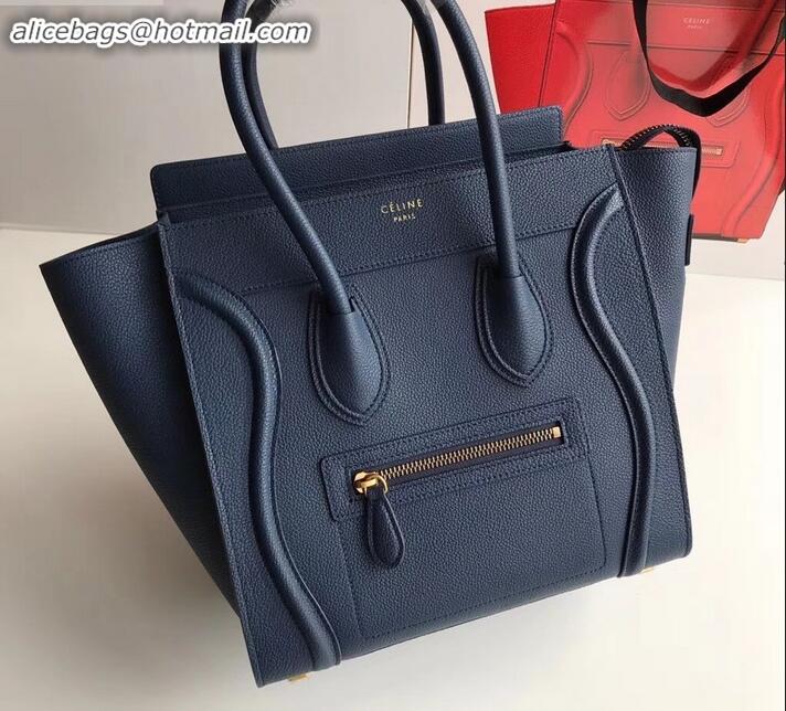 Best Quality Celine Micro Luggage Bag in Original Drummed Calfskin Royal Blue/Gold C090905