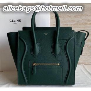 Most Popular Celine Micro Luggage Bag in Original Drummed Calfskin Dark Green C090905