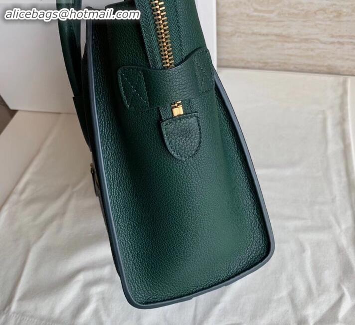 Most Popular Celine Micro Luggage Bag in Original Drummed Calfskin Dark Green C090905