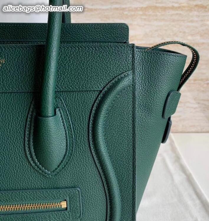 Most Popular Celine Micro Luggage Bag in Original Drummed Calfskin Dark Green C090905