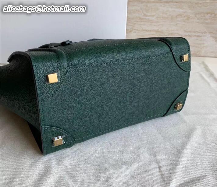 Most Popular Celine Micro Luggage Bag in Original Drummed Calfskin Dark Green C090905