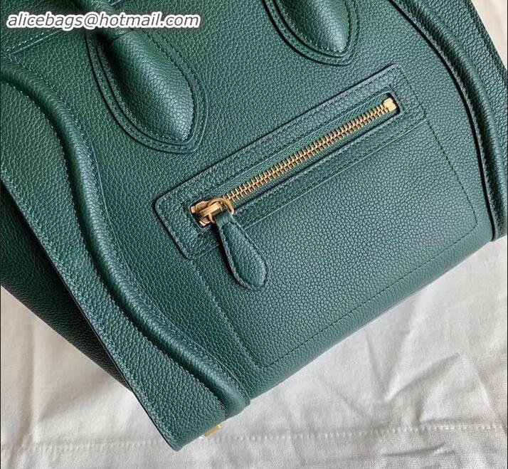 Most Popular Celine Micro Luggage Bag in Original Drummed Calfskin Dark Green C090905