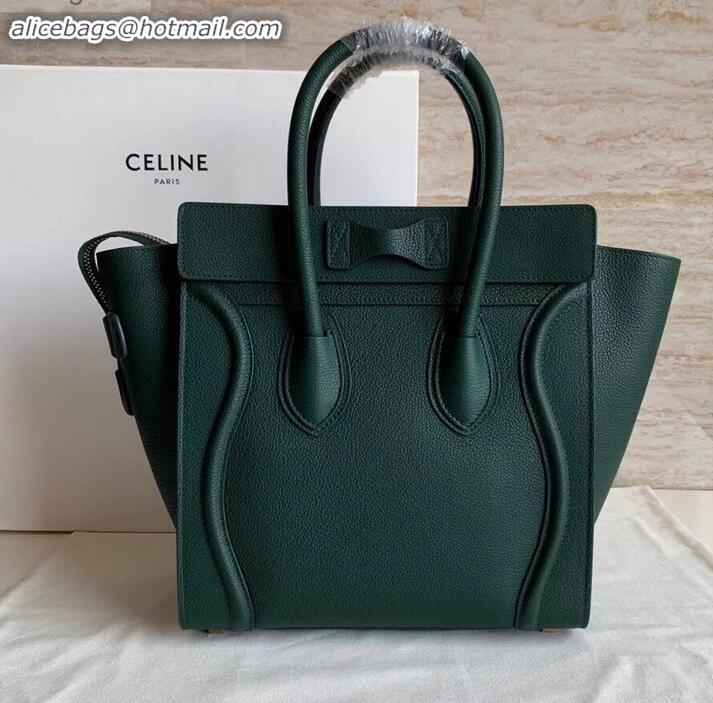 Most Popular Celine Micro Luggage Bag in Original Drummed Calfskin Dark Green C090905