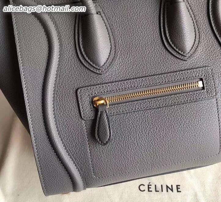 Stylish Celine Micro Luggage Bag in Original Drummed Calfskin Gray C090905