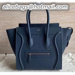 Sophisticated Celine Micro Luggage Bag in Original Drummed Calfskin Royal Blue/Silver C090905