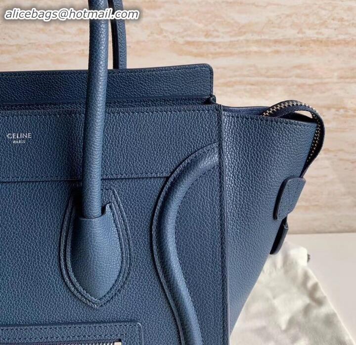 Sophisticated Celine Micro Luggage Bag in Original Drummed Calfskin Royal Blue/Silver C090905