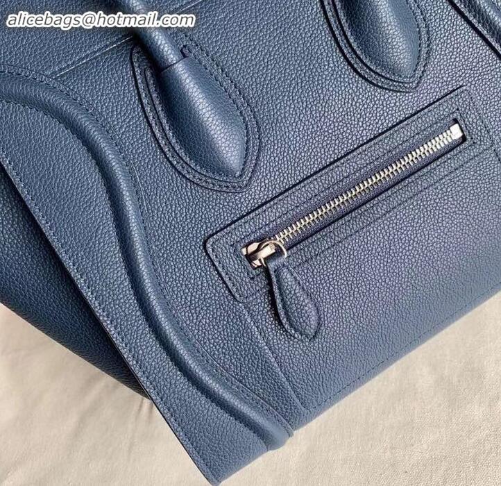 Sophisticated Celine Micro Luggage Bag in Original Drummed Calfskin Royal Blue/Silver C090905