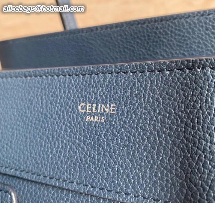 Sophisticated Celine Micro Luggage Bag in Original Drummed Calfskin Royal Blue/Silver C090905