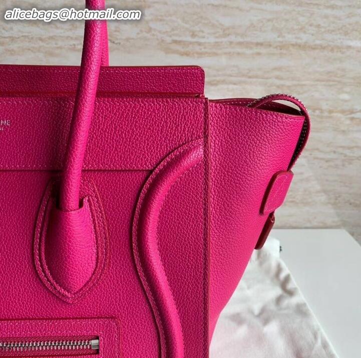 Duplicate Celine Micro Luggage Bag in Original Drummed Calfskin Fuchsia C090905