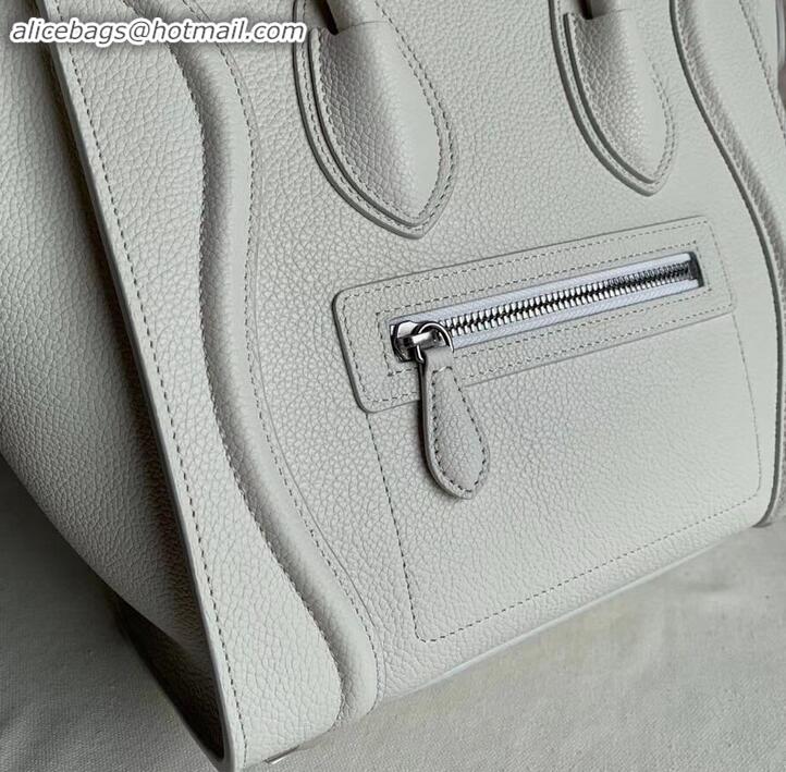 AAAAA Celine Micro Luggage Bag in Original Drummed Calfskin White C090905