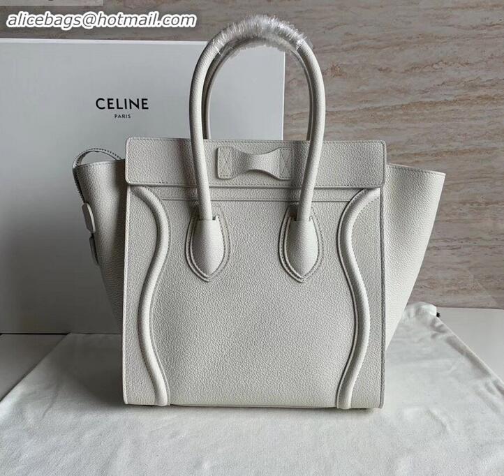 AAAAA Celine Micro Luggage Bag in Original Drummed Calfskin White C090905