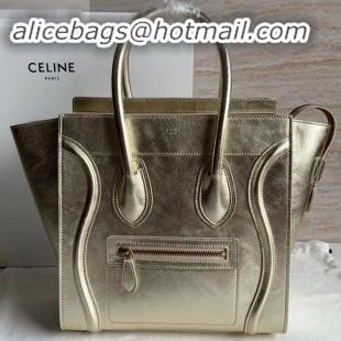 Best Grade Celine Micro Luggage Bag in Original Laminated Lambskin Gold C090905