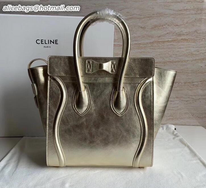 Best Grade Celine Micro Luggage Bag in Original Laminated Lambskin Gold C090905