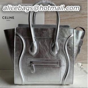 Grade Celine Micro Luggage Bag in Original Laminated Lambskin Silver C090905