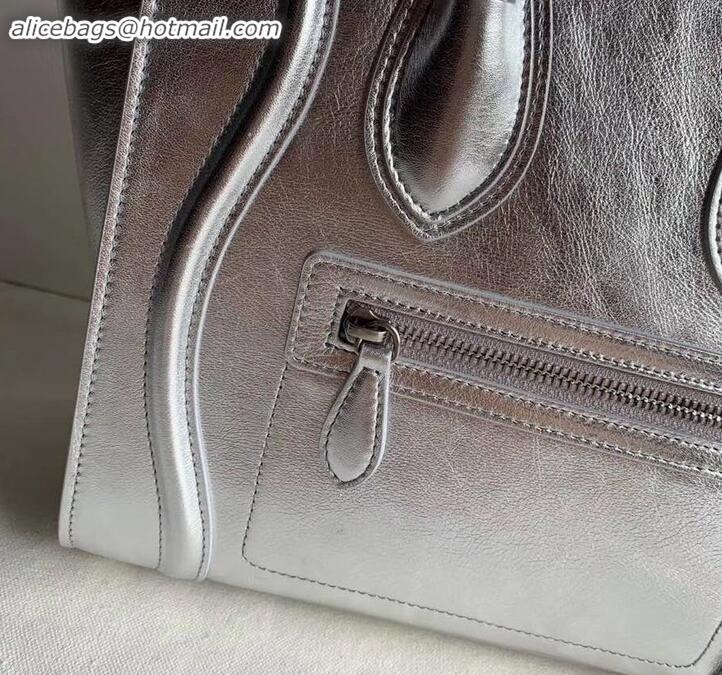 Grade Celine Micro Luggage Bag in Original Laminated Lambskin Silver C090905