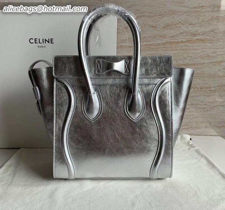 Grade Celine Micro Luggage Bag in Original Laminated Lambskin Silver C090905