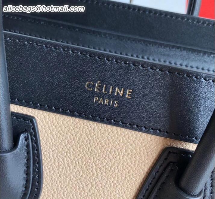 Stylish Celine Nano Luggage Bag in Original Black/Drummed Beige/Suede Dark Red with Removable Shoulder Strap C090906