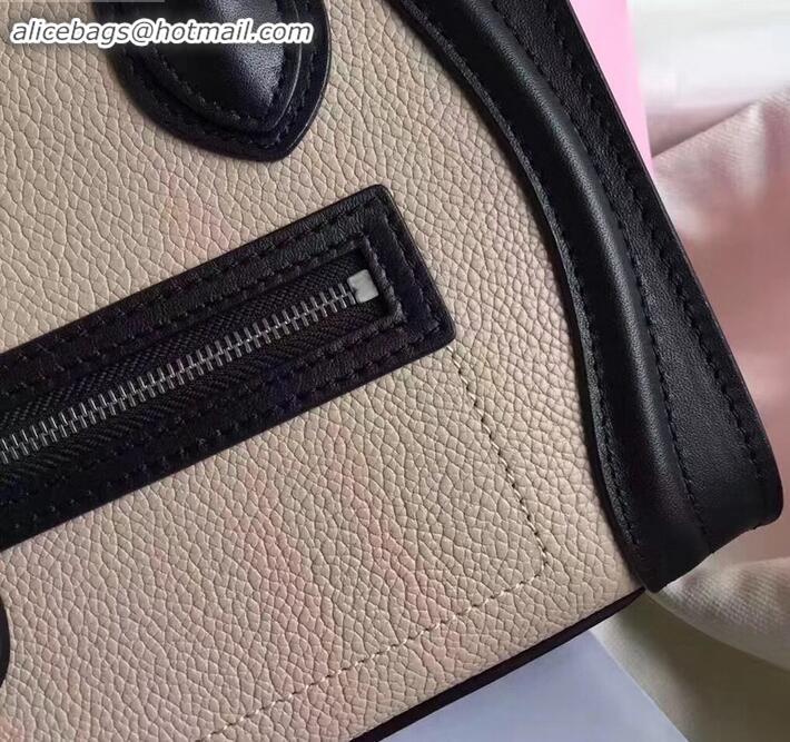 Pretty Style Celine Nano Luggage Bag in Original Black/Drummed Beige/Pink with Removable Shoulder Strap C090906